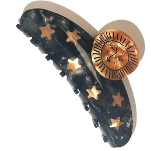 Sun and Stars Elegant Black Hair Claw  with Gold Stars